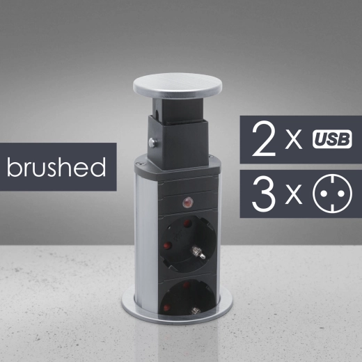 Uitschuifbare bureaustekkerdoos met 3 stopcontacten en USB