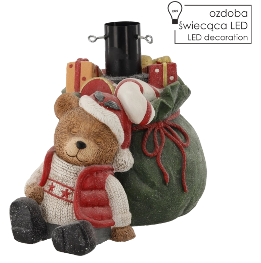 Standaard voor kerstboom Beer met zak cadeaus LED