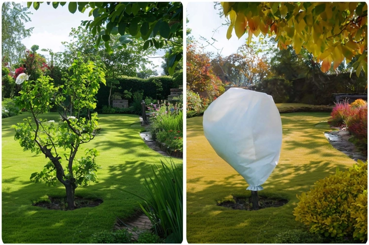 Eenvoudig afdekken van boompjes en bedden
