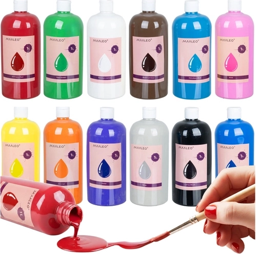 Plakkaatverf MAALEO 12×1 l – set voor school, atelier en creatief thuisgebruik