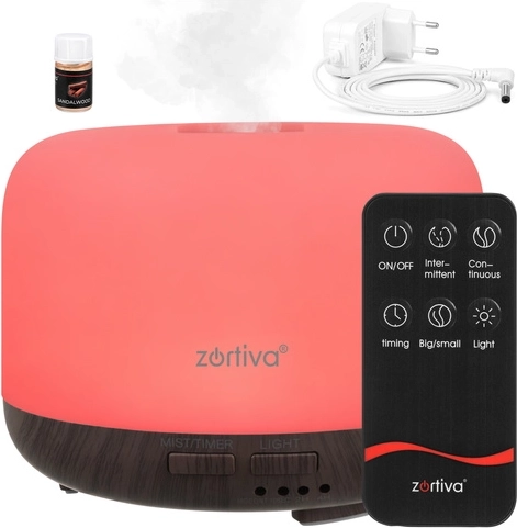 Zortiva ultrasone aroma-diffuser en luchtbevochtiger met LED-verlichting en afstandsbediening - 1 stuk