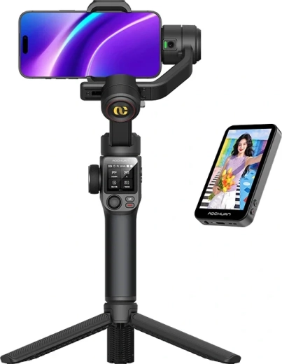 Aochuan S3 3-assige telefoonstabilisator met touchscreen, AI-tracking en LED-licht (zwart)