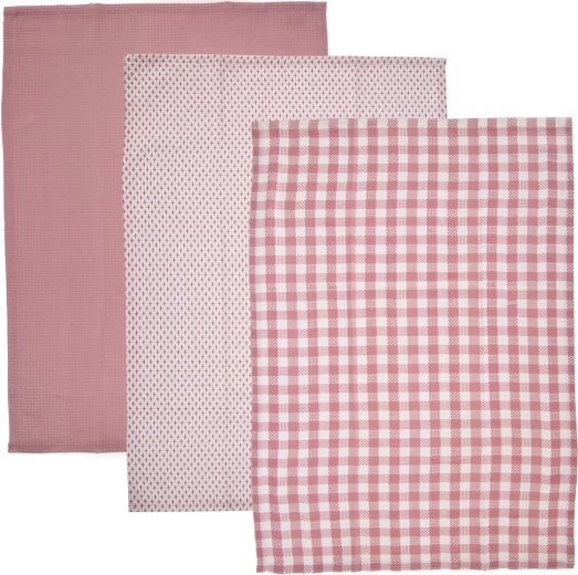 Roze katoenen keukendoeken, set van 3 stuks