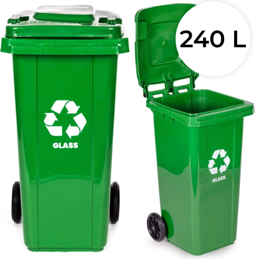 240l afvalcontainer voor gescheiden afval met rubberen wielen – geel (plastic en metaal)