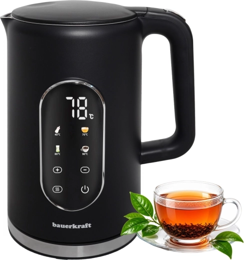 Bauerkraft draadloze waterkoker 1,7 l zwart met temperatuurregeling