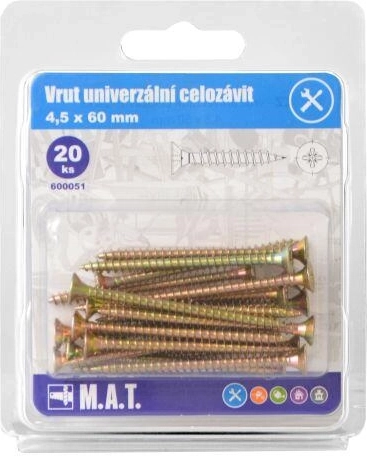 Universele schroef met volledig schroefdraad 4,5 × 60 mm, verzinkt, 20 st.