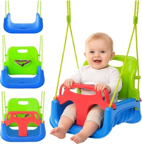 Kinder-schommel 3-in-1 aan touwen groen-blauw Kruzzel tot 30 kg