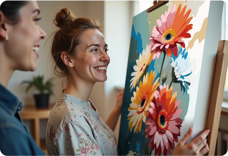 Alles in de verpakking: doek, verf, 3 penselen