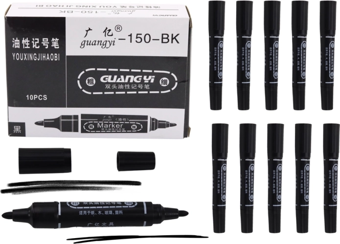 Set van 10 dubbelzijdige waterbestendige zwarte markers