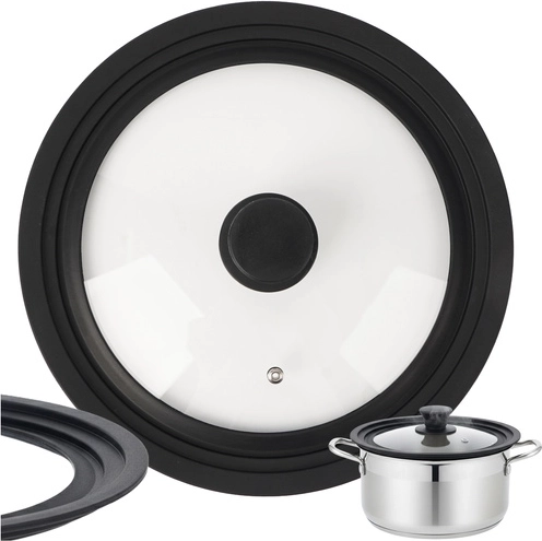 Universele glazen deksel 3-in-1 RUHHY 24/26/28 cm met siliconen rand