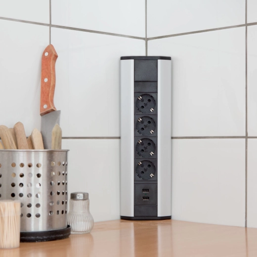 Hoekstekkerdoos met 4 stopcontacten en USB