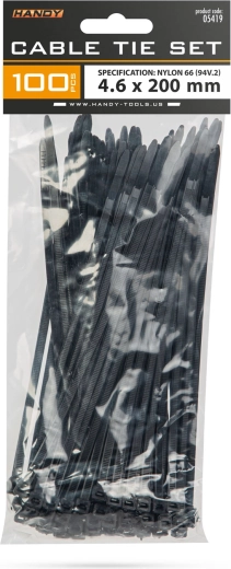Zwarte kabelbinders 200 × 4,6 mm, 100 stuks
