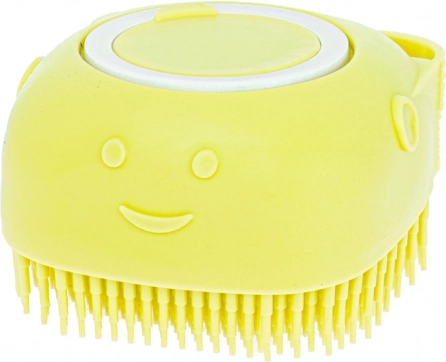 Siliconen badborstel voor honden en katten met dispenser – Geel