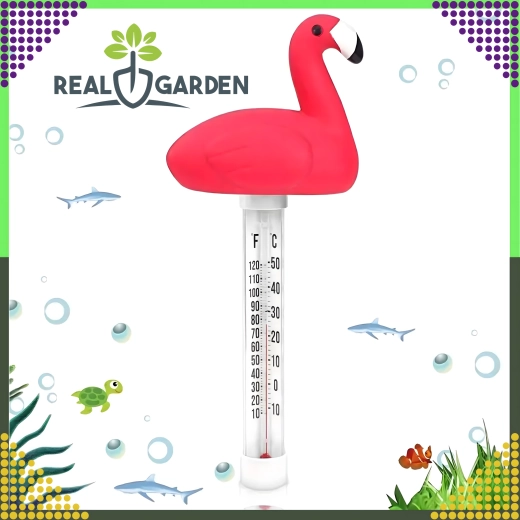 Drijvende zwembadthermometer flamingo met koord