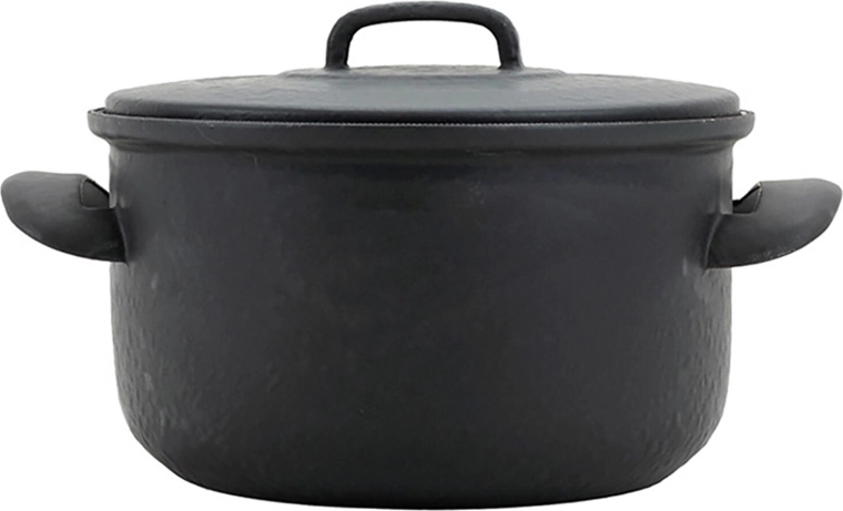 Geglaceerde pan met deksel 24 cm, 5 l – zwart mat met blauwe emaille