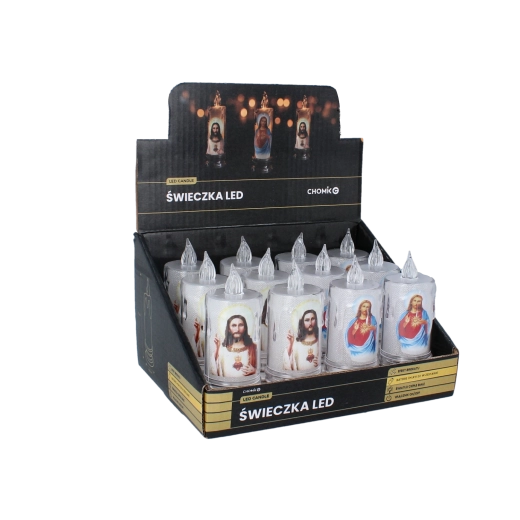 LED-kaars Jezus 11 cm – mix van motieven met glittereffect