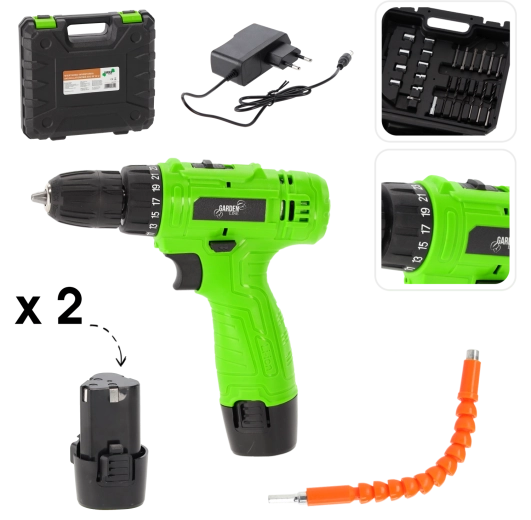 Accuboormachine 12 V 500 W met 2 accu's en accessoires