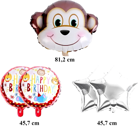Set verjaardagsballonnen aapje, dieren, 5 stuks