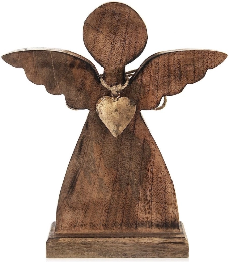 Houten engelenbeeld van mangohout 27 × 30 cm