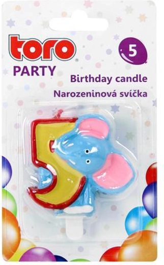 Taartkaars nummer 5 met olifant TORO 5 cm