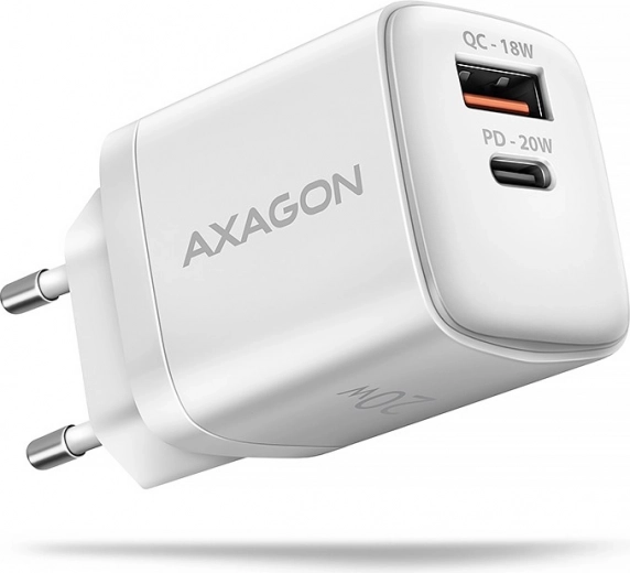 Axagon GaN netlader 20 W USB-C PD + USB-A QC wit