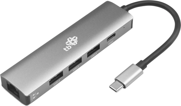 USB‑C-hubadapter 5‑in‑1 met Ethernet (RJ45), 3× USB 3.0 en USB‑C PD 100 W