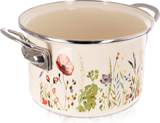 Geëmailleerde pan crème met papaverdecor 18 cm, 2 l