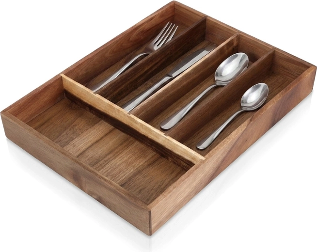 Houten bestekbak voor in de lade van acaciahout 35 × 26 cm