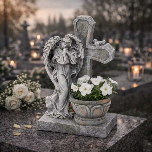 Symbolische decoratie van engel en kruis