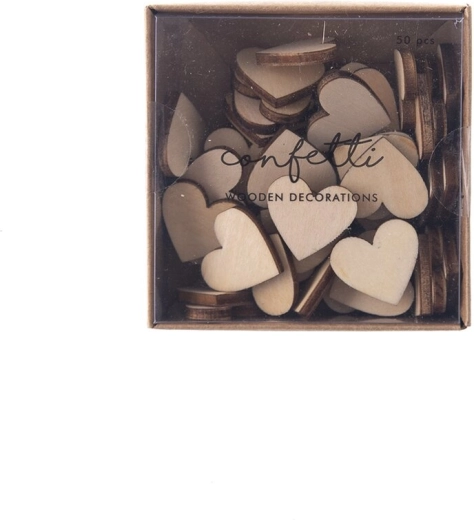 Houten confetti in hartvorm, beige, 50 stuks