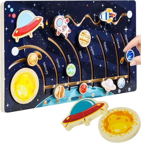 Houten Montessori-puzzel zonnestelsel Kruzzel