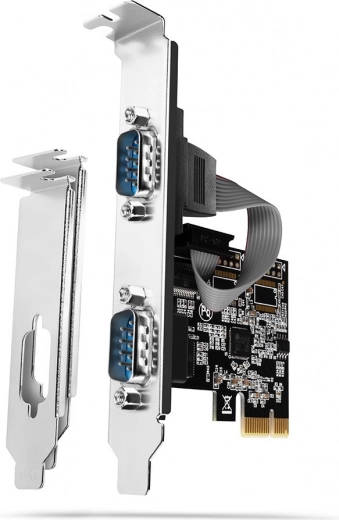 PCIe-controller AXAGON met 2 seriële RS232-poorten 250 kBd, met standaard- en low-profile slotblenden