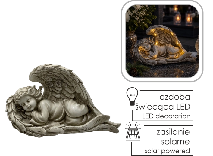 Liggend engelenbeeldje met LED-verlichting op zonne-energie