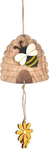 Hangende houten decoratie bijenkorf geel/bruin