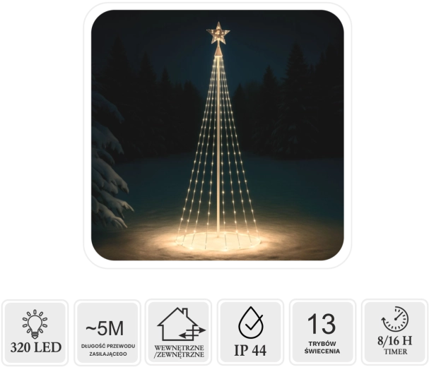 LED kegelvormige kerstboom met ster 1,8 m, 320 LED, warm wit, binnen/buiten