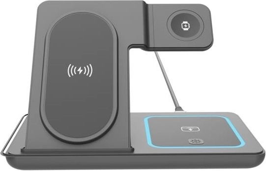 Draadloze 3‑in‑1 oplader 15 W voor Apple iPhone, Watch en AirPods – zwart