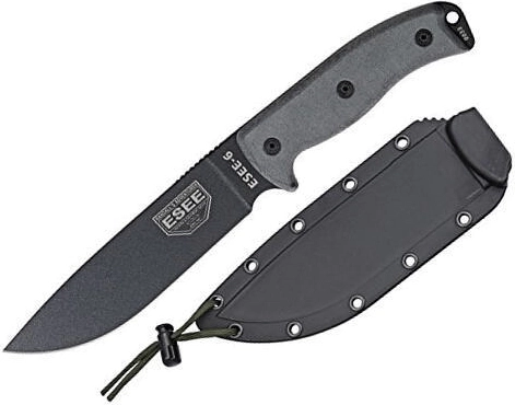ESEE survivalmes 16,5 cm met gladde snede, zwart/grijs, Micarta, schede