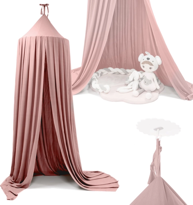 Roze hangende tipi-baldakijn voor de kinderkamer