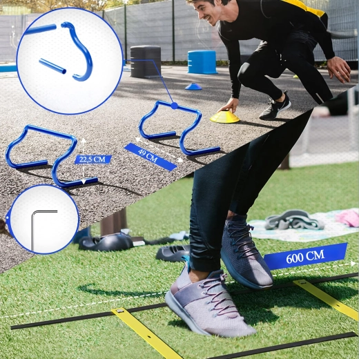 Grote trainingsset – coördinatieladder, pionnen en mini-hindernissen XXL