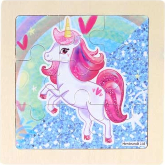 Houten puzzel roze eenhoorn 9 stukjes