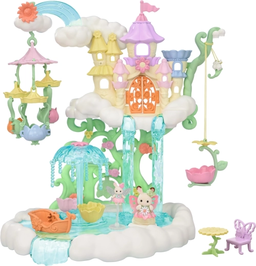 Sylvanian Families Hemelpaleis van de Bloemenfeeën – magisch wolkenkasteel met glijbanen en draaimolen