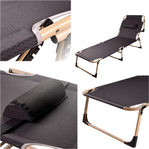 Opvouwbaar toeristenligbed LUARO met verstelbare rugleuning 193 cm – Grijs