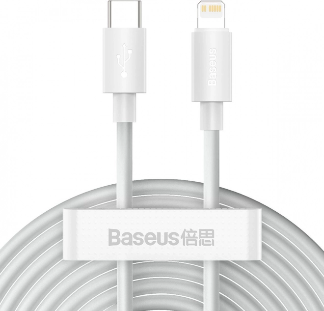 Baseus Simple Wisdom kabelset USB‑C naar Lightning 20 W PD, 1,5 m, wit (2 stuks)