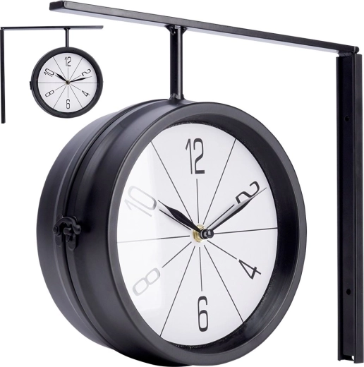 Metalen dubbele wandklok 30,5 × 9,5 × 28 cm, zwart