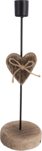 Kandelaar van paulowniahout met metalen hart – beige