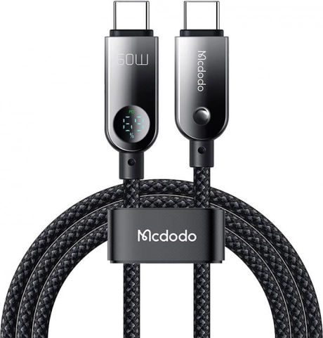 MCDODO USB‑C naar USB‑C kabel met LED‑display 60 W, 1,2 m, zwart