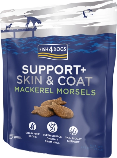 Fish4Dogs snacks voor honden Support+ vacht en huid makreel 225 g