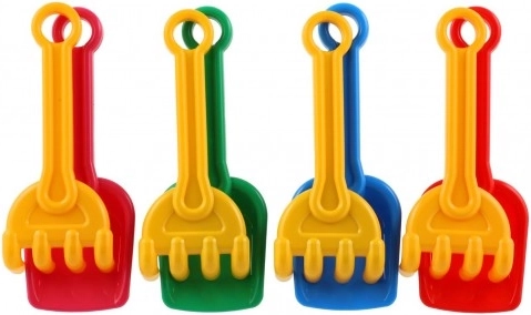 Teddies set voor in het zand – schep en hark (kleurenmix)