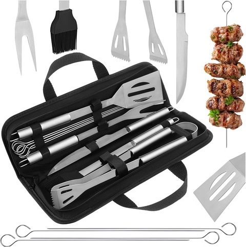 KAMINER barbecueset van roestvrij staal, 9 stuks in een stevig etui