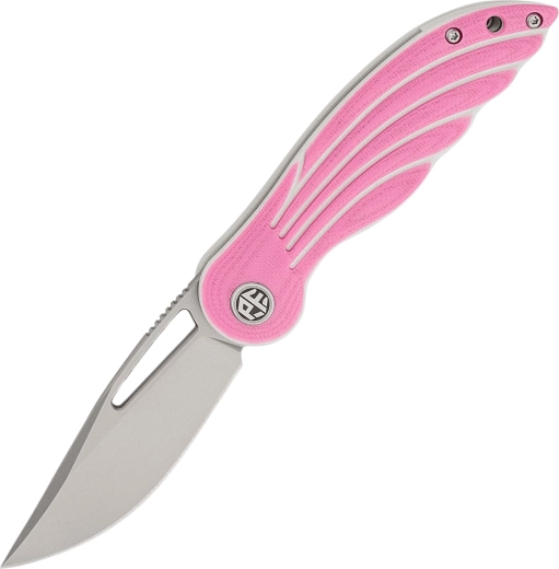 Petrified Fish Nightingale zakmes 7,8 cm, roze G10, gezandstraalde lemmet